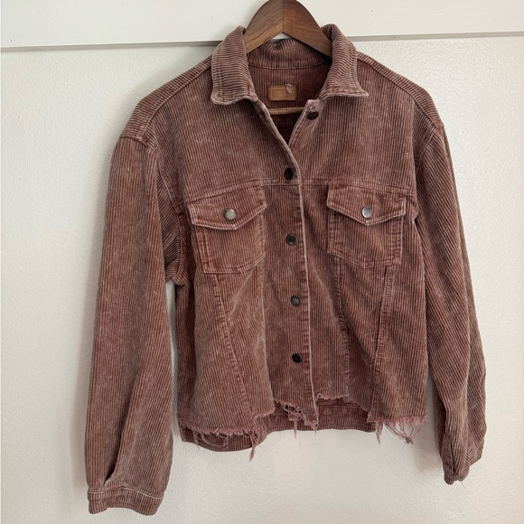 POL Corduroy Button Up Jacket Brown Raw Hem Western Fall Boho Style Women’s M - Picture 4 of 12